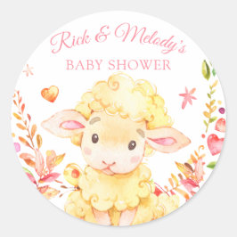 Baby Sheep / Lamb Roze Meisje Baby shower Ronde Sticker