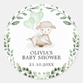 Baby Sheep Little Lamb Greenery Eucalyptus Shower Ronde Sticker