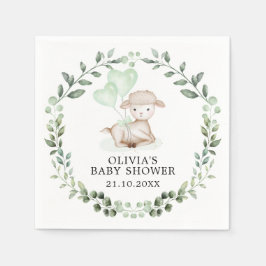 Baby Sheep Little Lamb Greenery Wreath Baby shower Servet