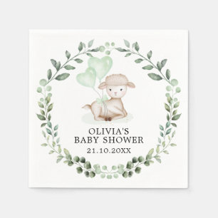 Baby Sheep Little Lamb Greenery Wreath Baby shower Servet