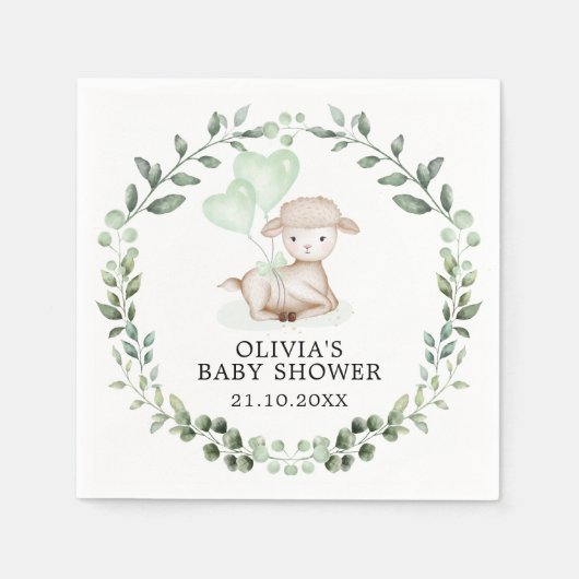 Baby Sheep Little Lamb Greenery Wreath Baby shower Servet (Voorkant)