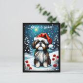 Baby Shih Tzu Snowy Meadow Santa Dog Christmas Briefkaart (Staand voorkant)