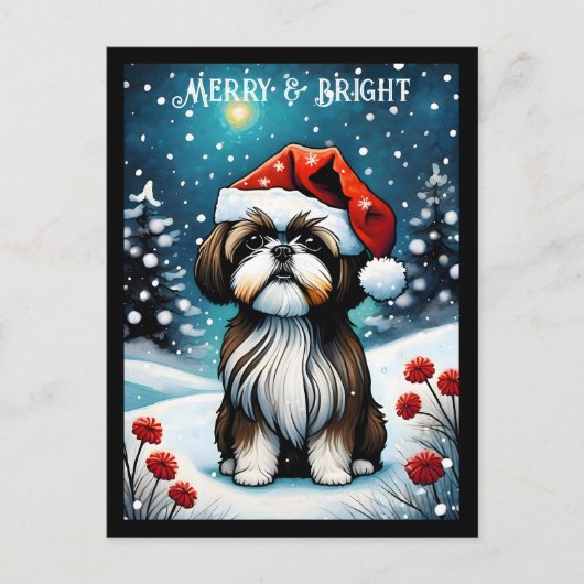 Baby Shih Tzu Snowy Meadow Santa Dog Christmas Briefkaart (Voorkant)