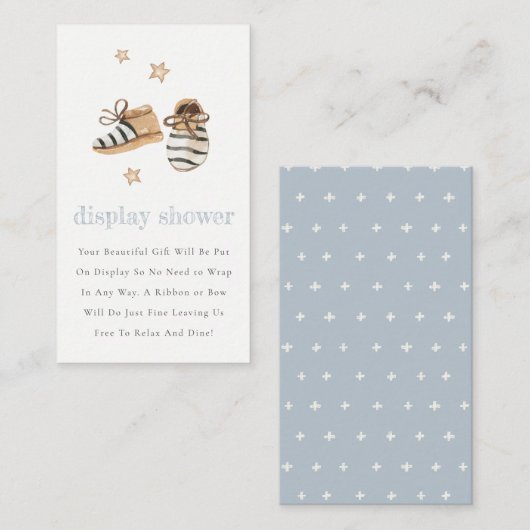 Baby Shoes Blue Essentials Display Baby shower Informatiekaartje (Voorkant / Achterkant)