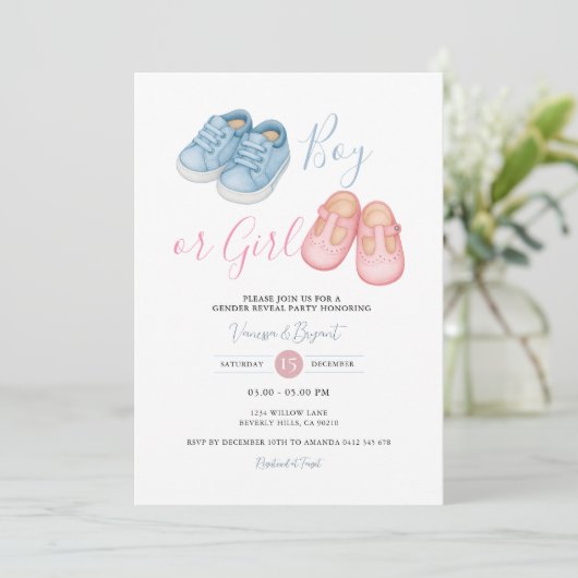 Baby Shoes GENDER REVEAL Uitnodiging (Staand voorkant)