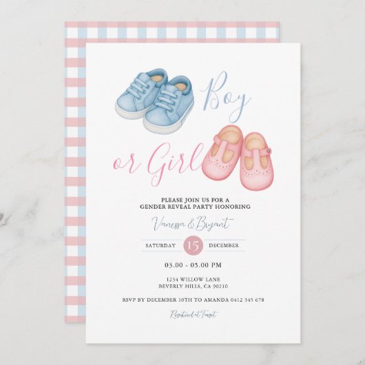 Baby Shoes GENDER REVEAL Uitnodiging (Voorkant / Achterkant)