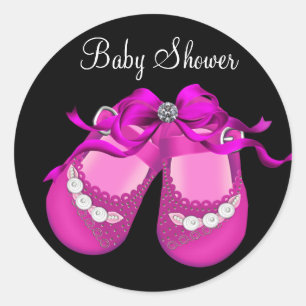 Baby Shoes Hot Roze Zwart Meisje Baby shower Stick Ronde Sticker
