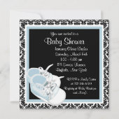 Baby Shoes Zwart en Blauw Damask Baby Boy Shower Kaart (Achterkant)