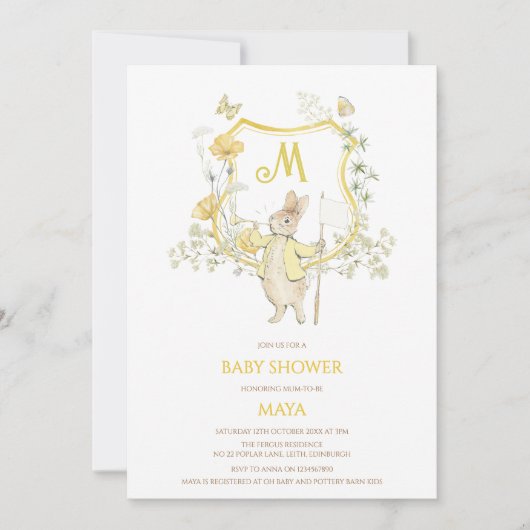 Baby Show met gele Gingham Peter Rabbit Monogram Kaart (Voorkant)