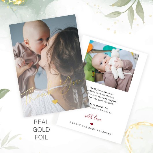 Baby shower 2 foto's Gold folie Script Modern Folie Uitnodiging