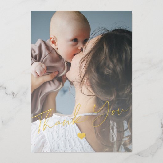 Baby shower 2 foto's Gold folie Script Modern Folie Uitnodiging (Voorkant)