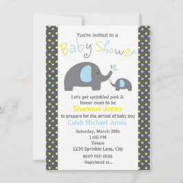 Baby shower 2 Olifanten Blue Polka Dot Invitation Kaart