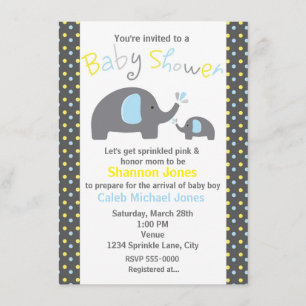 Baby shower 2 Olifanten Blue Polka Dot Invitation Kaart