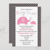 Baby shower 2 Roze olifanten Polka Dot Uitnodiging (Voorkant / Achterkant)
