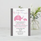 Baby shower 2 Roze olifanten Polka Dot Uitnodiging (Staand voorkant)