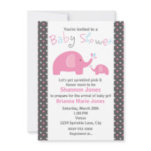 Baby shower 2 Roze olifanten Polka Dot Uitnodiging