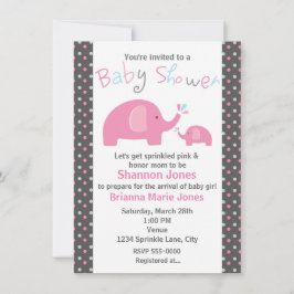 Baby shower 2 Roze olifanten Polka Dot Uitnodiging
