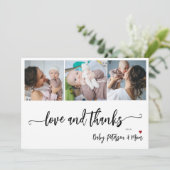 Baby shower 3 foto collage elegante script  bedankkaart (Staand voorkant)