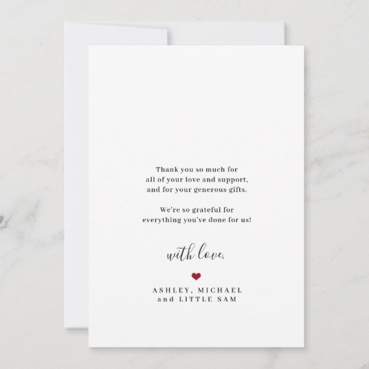 Baby shower 3 photo collage love and thanks script bedankkaart (Achterkant)