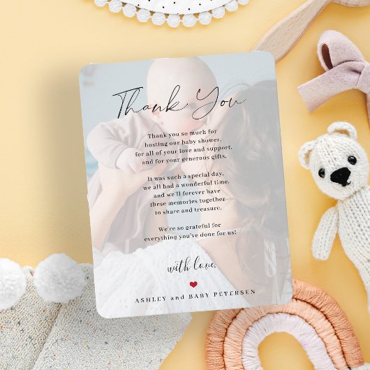 Baby shower 4 foto's eenvoudig script modern bedankkaart