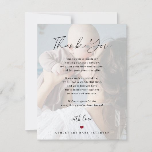 Baby shower 4 foto's eenvoudig script modern bedankkaart (Voorkant)
