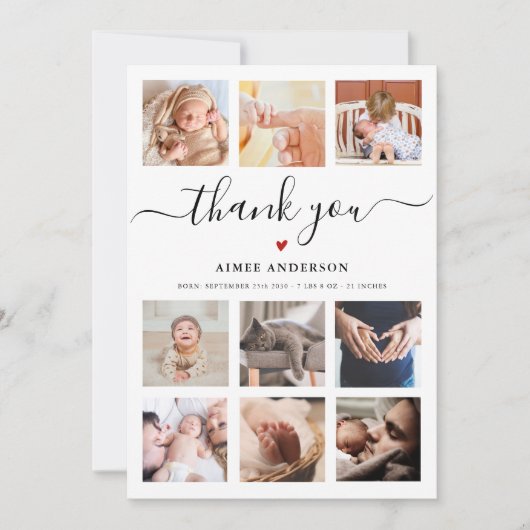 Baby shower 9 fotocollage dank u chic script (Voorkant)