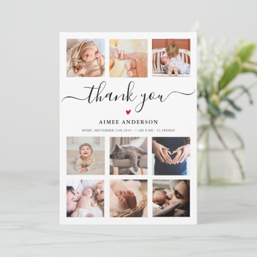 Baby shower 9 fotocollage dank u chic script (Staand voorkant)