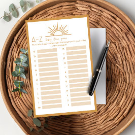 Baby shower A-Z baby items spel Sunshine Boho