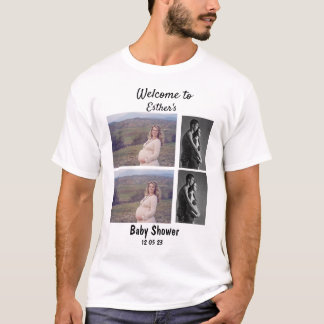 Baby shower Aangepast 4 Foto collage T-shirt
