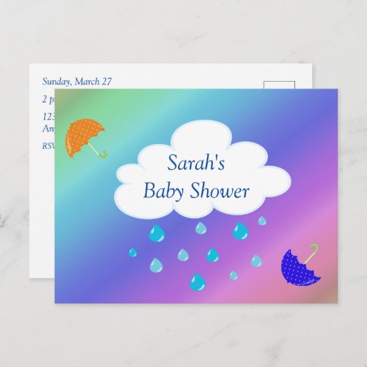 Baby shower Aangepast met Cloud Umbrellas Rainbow Briefkaart (Voorkant / Achterkant)