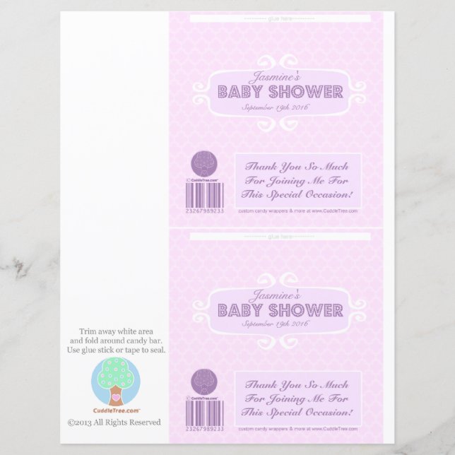 Baby shower Aangepast Snoep Wrappers Roze (Voorkant)