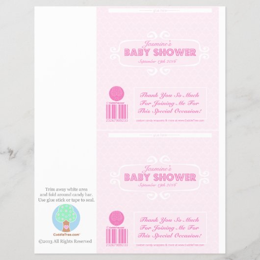 Baby shower Aangepast Snoep Wrappers Roze Flyer (Voorkant)