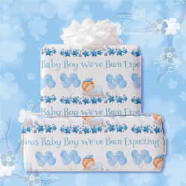 Baby shower aangepaste tekst jongen blauwe ballonn cadeaupapier