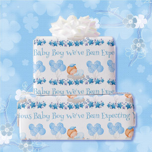 Baby shower aangepaste tekst jongen blauwe ballonn cadeaupapier