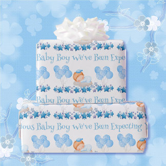 Baby shower aangepaste tekst jongen blauwe ballonn cadeaupapier