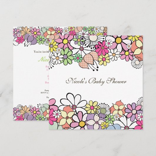 baby shower - Aangepaste uitnodiging voor bloesems (Voorkant / Achterkant)