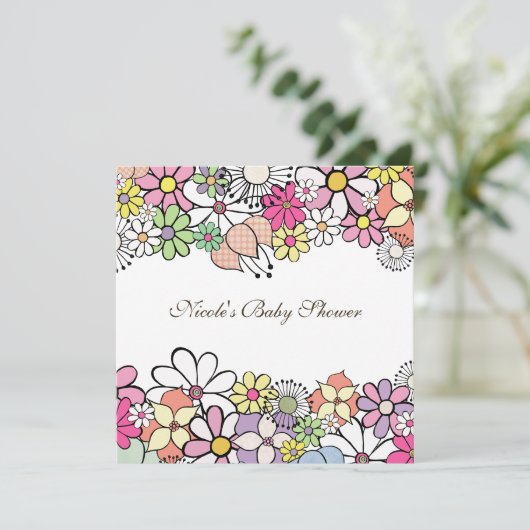 baby shower - Aangepaste uitnodiging voor bloesems (Staand voorkant)