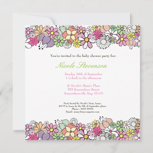 baby shower - Aangepaste uitnodiging voor bloesems (Achterkant)