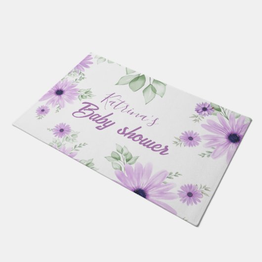Baby shower Aangepaste Violet Waterverf Flowers Deurmat (Schuin)