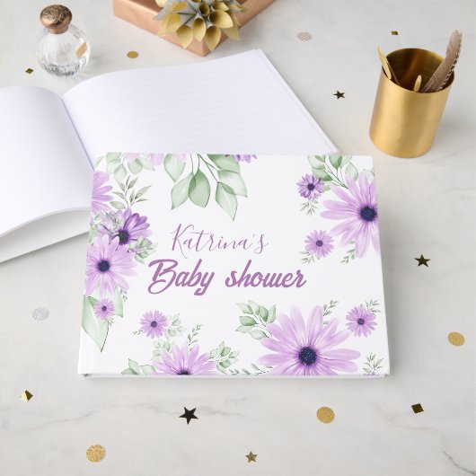 Baby shower Aangepaste Violet Waterverf Flowers Gastenboek (Voorkant open)