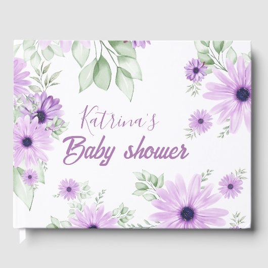 Baby shower Aangepaste Violet Waterverf Flowers Gastenboek (Voorkant)