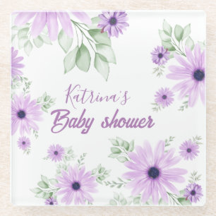 Baby shower Aangepaste Violet Waterverf Flowers Glazen Onderzetter