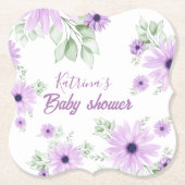 Baby shower Aangepaste Violet Waterverf Flowers Kartonnen Onderzetters (Voorkant)