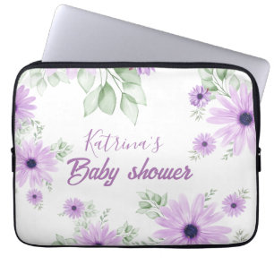 Baby shower Aangepaste Violet Waterverf Flowers Laptop Sleeve