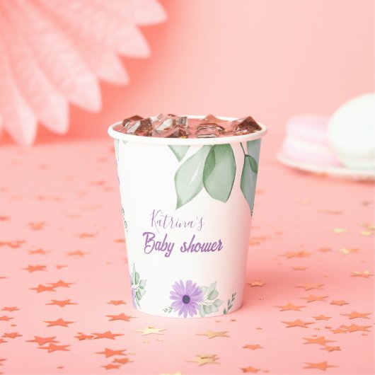Baby shower Aangepaste Violet Waterverf Flowers Papieren Bekers (Insitu)