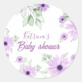 Baby shower Aangepaste Violet Waterverf Flowers Ronde Sticker (Voorkant)