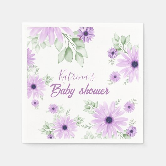 Baby shower Aangepaste Violet Waterverf Flowers Servet (Voorkant)