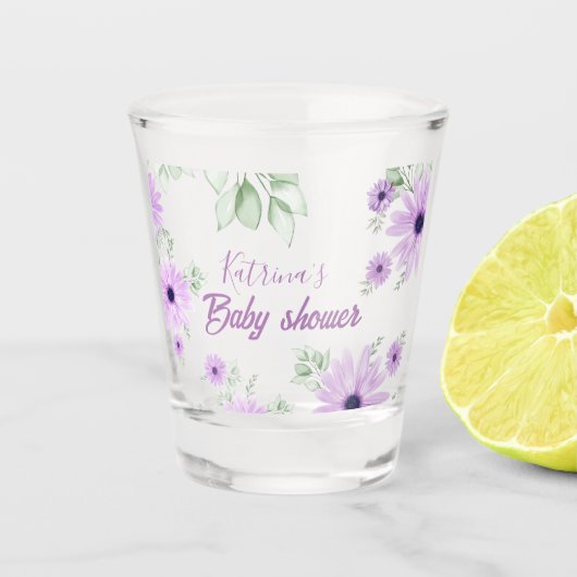 Baby shower Aangepaste Violet Waterverf Flowers Shot Glas (Voorkant)