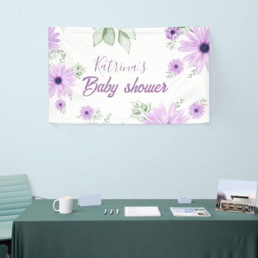 Baby shower Aangepaste Violet Waterverf Flowers Spandoek (Beurs)