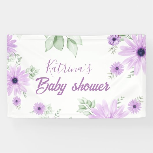 Baby shower Aangepaste Violet Waterverf Flowers Spandoek (Horizontaal)
